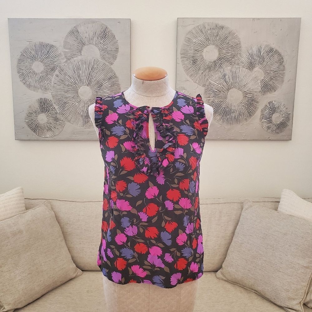 J.Crew Silk Floral Print Ruffle Blouse sz 2